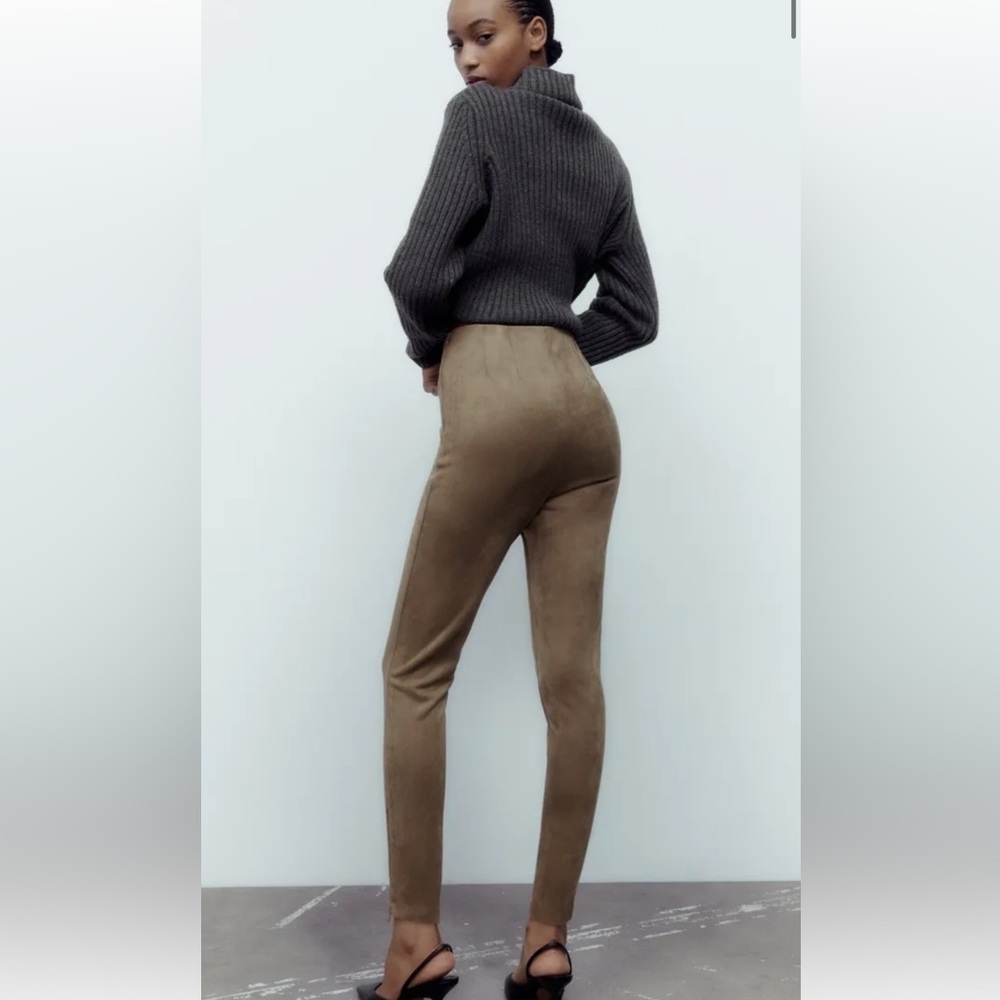 Zara Light Brown Tan Suede Leggings - Picture 4 of 7